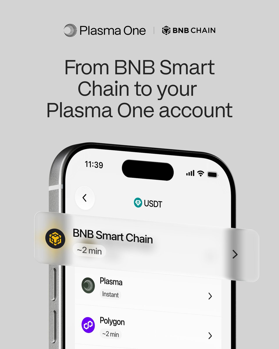 Plasma's tweet photo. Top up your Plasma One account from BNB Smart Chain. Live now. https://t.co/BtuvUSEmWA