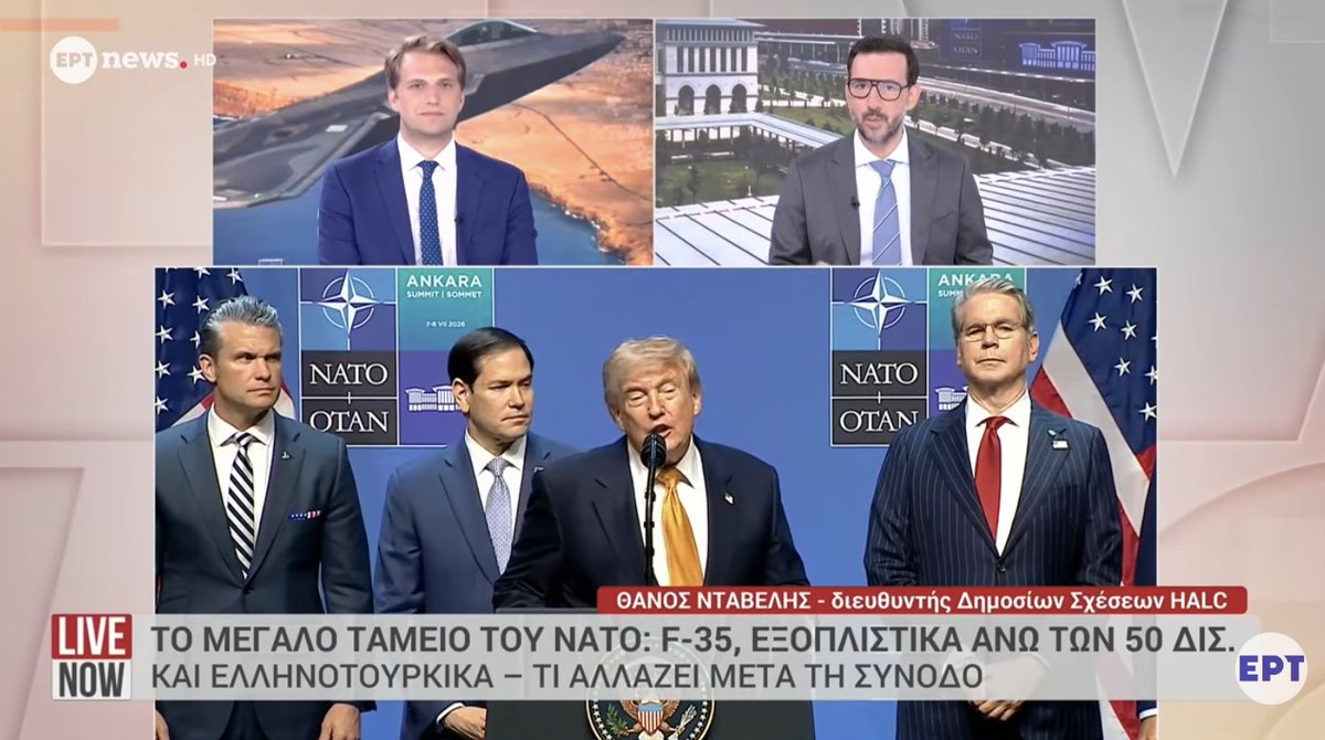 ThanosDavelis's tweet photo. Not the one asking the questions for a change!

Chatting about the #NATO Summit, President Trump's reiteration that he wants to sell #Turkey F-35s, and the reaction we've seen in Congress as key members look to block this move with @spirosv1 on ERT.

Link: https://t.co/gtsGX6qyTz https://t.co/Wp9bQv7WmS