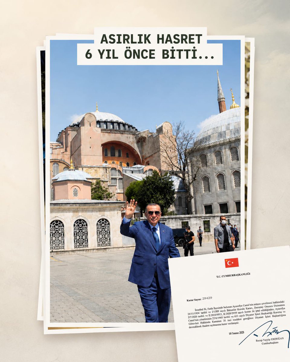 KaramikSunay's tweet photo. Asırlık hasret, 6 yıl önce sona erdi.

Sayın Cumhurbaşkanımız @RTErdogan’ın kararlı liderliğiyle yeniden ibadete açılan Ayasofya Camii, milletimizin tarihine, medeniyetine ve köklü değerlerine sahip çıkma iradesinin en anlamlı nişanelerinden biri olarak hafızalardaki yerini koruyor.

Ayasofya'nın yeniden ibadete açılışının 6. yıl dönümü kutlu olsun.