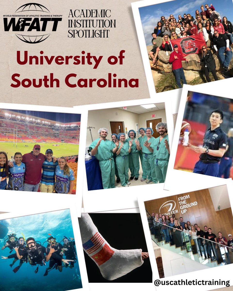 wfatt's tweet photo. 🎓 Academic Institution Spotlight: University of South Carolina
Hands-on learning through clinical rotations, physician practices, NFL internships, NASA collaborations, and international opportunities. USC prepares future athletic trainers to lead in healthcare.
#GamecocksAT https://t.co/5xon2SF00A