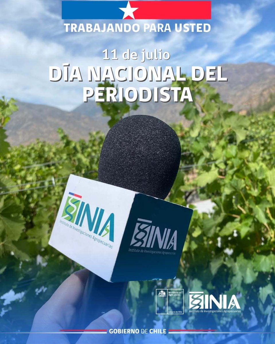 iniachile's tweet photo. En el Día Nacional del Periodista, queremos expresar nuestro reconocimiento y gratitud a todos/as los profesionales de las comunicaciones por el compromiso y valioso aporte a la difusión de la ciencia y la agricultura  🎙

Un afectuoso saludo de todo el equipo de #INIAChile 🌱 https://t.co/I2RA7JBgmv