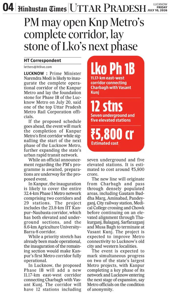 JagoKanpurJago's tweet photo. PM may open #KanpurMetro's complete corridor, lay stone of Lko's next phase
#Kanpur #KanpurMetro #KanpurKiMetro #MetroConnectsKanpur #KanpurRunsOnMetro #KanpurOnTheMove #RideTheChange #Metro #UPMetro #UPMRC #MetroLife #MetroInUP #MetroInIndia #UrbanTransport #PublicTransist #SmartCity #JagoKanpurJago