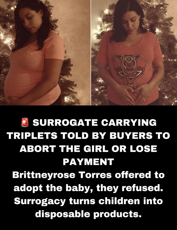 LifeNewsHQ's tweet photo. A surrogate mom who was pregnant with triplets REFUSED a demand to kill one of the babies in an abortion.

Brittneyrose Torres was a surrogate with triplets and ordered to abort one of the babies.

She originally implanted was implanted with two fertilized eggs which developed in her womb — a boy and a girl. One of the eggs split to create twin boys, so Torres was pregnant with two boys and a girl.

“We would never want to abort a baby’s life,” Torres says.

She said that the birth parents seemed excited about having the three babies, but once she reached about week 12 of the pregnancy, they ordered her to abort the baby girl.

"I told her I couldn’t abort one of the children," Torres said. "I could not emotionally and physically do that at nearly 13 weeks. I believe it will be killing this baby."