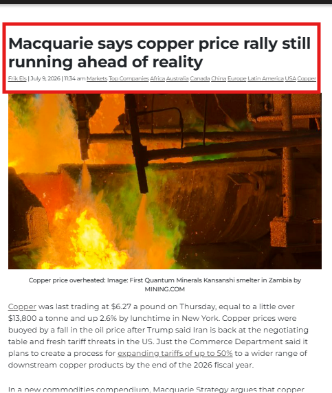 HalloMinam's tweet photo. Hey macro sleuths, the copper market looks calm on the surface, but underneath it feels like a pressure cooker
On one side, Macquarie sees near-term surplus risk and warehouses are holding record inventories. On the other, major supply disruptions at Grasberg and Kamoa, permitting delays, and AI-driven power demand are building the case for a structural deficit later in the decade
That is the tension I care about
The U.S. tariff decision remains the main short-term catalyst, and the Commerce Department report on July 1 could move the whole complex. But my $NREDF thesis does not depend on one policy headline
Iโm watching NovaRed because MetalCore is built for the harder problem: turning millions of geological, geochemical and geophysical records into better exploration targets
4.1M+ records
16,078 hectares at Wilmac
1,125 ppm copper-in-soil at North Lamont
Copper-gold-platinum potential in BC
Short-term copper can stay messy. The long-term need for new discoveries keeps getting clearer
Trade levels, not emotions
$DAL $COST $NOW