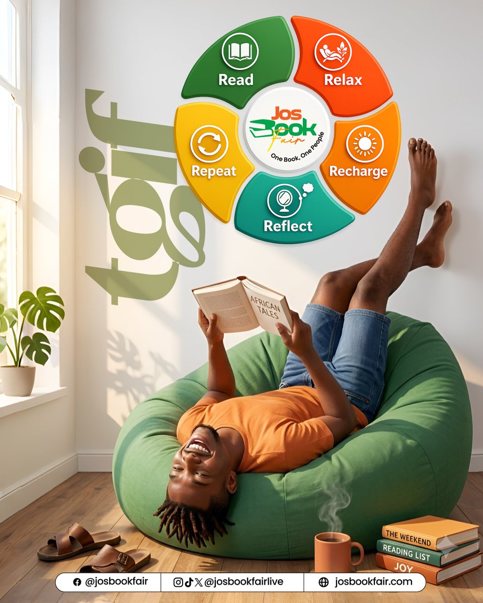josbookfairlive's tweet photo. Weekend checklist: 

✅ Read
✅ Relax
✅ Recharge
✅ Reflect
🔁 Repeat
What's on your reading list this weekend? 📚👇
#JosBookFair #WeekendReads
#OneBookOnePeople #TGIF https://t.co/57zNNW8ZCU