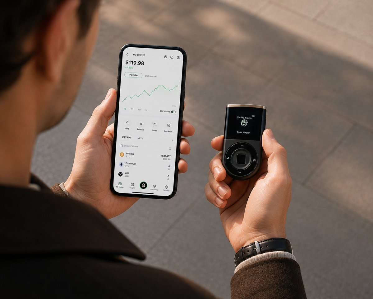 DCENTWALLETS's tweet photo. Why choose between security and convenience?🤔

🔐 Keep your private keys offline
📱 Manage your assets through the app
👆 Confirm transactions with your fingerprint

Self-custody made simple.

That's D'CENT ✨ https://t.co/WOoKMF9tDS