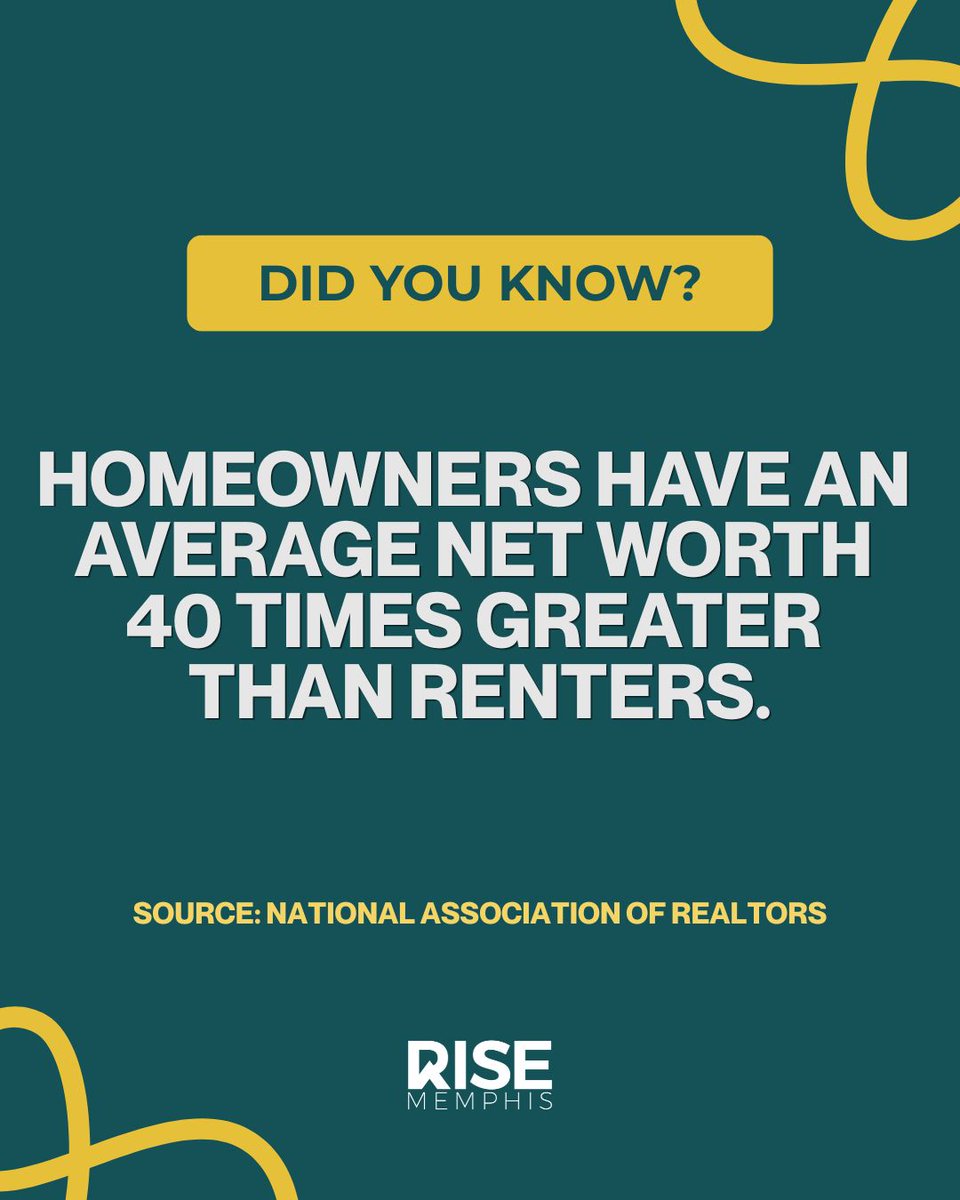 RISEMemphis's tweet photo. Did you know homeowners have an average net worth 40 times greater than renters? 🏠

We want to help families take next steps toward building generational wealth through homeownership. 

Schedule your FREE one-on-one financial counseling session today!

https://t.co/60nlFhXKwW https://t.co/SYZp2lW0xw