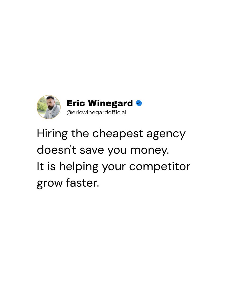 EricWinegard32's tweet photo. Cheap marketing feels responsible until you realize the true cost. 

It’s not just the invoice; it’s the missed calls, unbuilt trust, and market share handed to competitors.
Are you playing to save money or playing to win?

#Marketing #BusinessGrowth #Sales https://t.co/oWLQFbYSJc