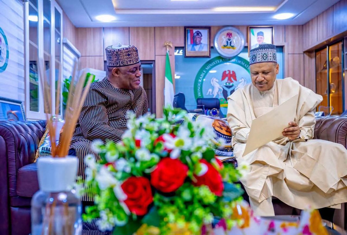 realFFK's tweet photo. It was my honor and pleasure to pay my friend and brother His Excellency Alhaji Mohammed Idris Malagi, the Minister of Information and National Orientation of the Federal Republic of Nigeria in his office yesterday. 

I also took the opportunity to brief him on my preparations to leave for my new assignment as the Ambassador Designate of Nigeria to the Republic of South Africa, the Kingdom of Lesotho and the Kingdom of Eswatini. 

Minister Idris is a dependable brother and has been one of those that has always stood with me through thick and thin over the years. 

His role as Minister of Information and National Orientation has been outstanding and I assured him of my continued support in his great efforts to let the world know about the successes of our Government and the great strides of the 'Renewed Hope Agenda' of our leader President Bola Ahmed Tinubu. 

(FFK)