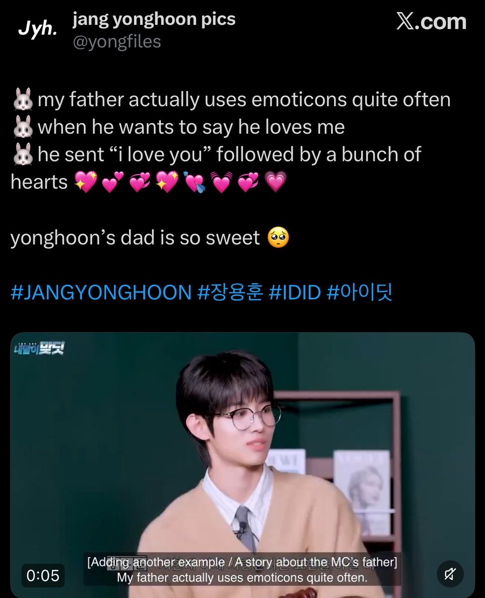 cheonmani's tweet photo. idid jang yonghoon:

- always wear his dad’s shirt
-  gets the cutest ‘i love you’ messages from his dad with heart emojis
- speaks so highly of his dad, looks up to him a lot &amp; has him as his role model https://t.co/iYXZbYZRt3