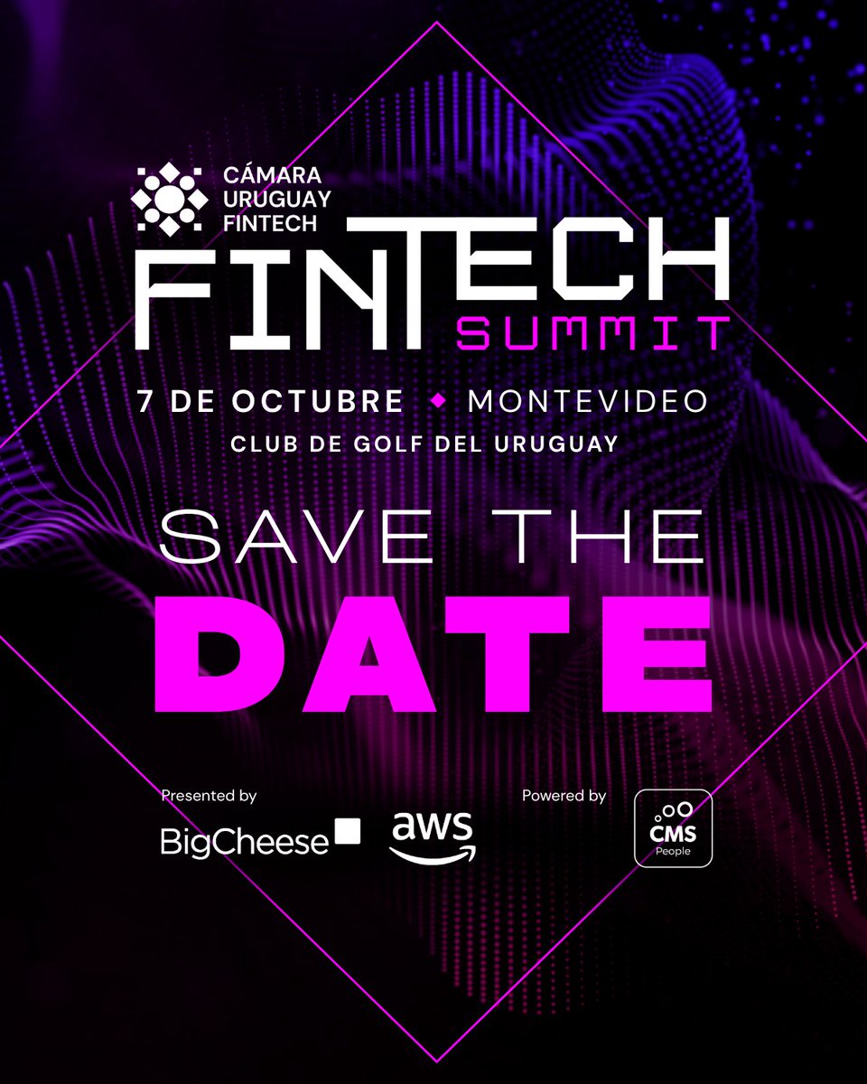 camurufintech's tweet photo. En octubre llega una nueva edición del Uruguay Fintech Summit.

🗓️ 7 de octubre
📍 Club de Golf del Uruguay

Guardá la fecha. Pronto habrá más novedades. 👀

#UruguayFintechSummit #UFS2026 #FintechUY https://t.co/JcCmWyojIl