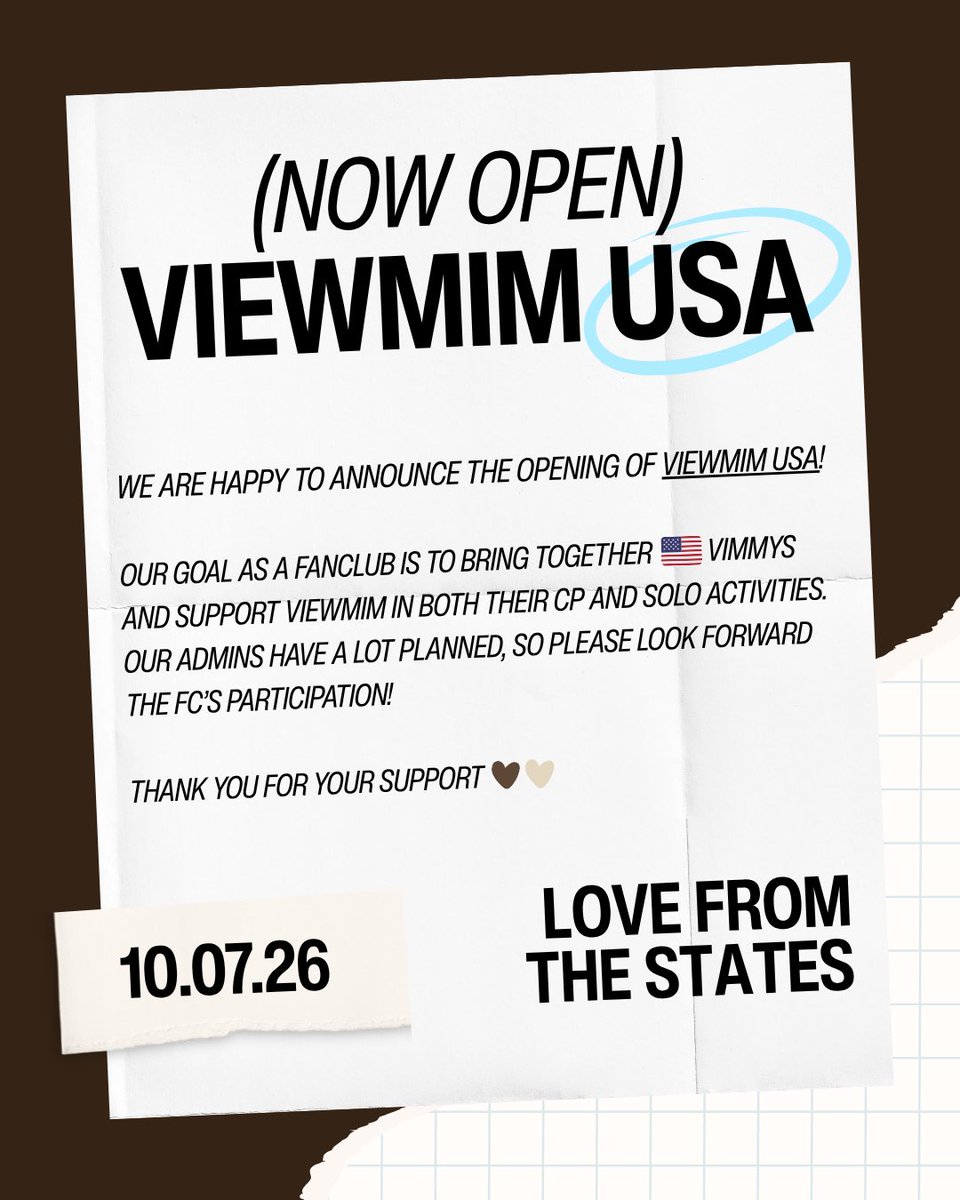 ViewMimUSA's tweet photo. Announcement on the Opening of ViewMim USA🤎🤍✨

to celebrate, we have prepared a giveaway for vimmys! details are below, so let’s support VM together for a long time🫶☺️

[ #ViewMim #วิวมิ้ม ] https://t.co/0EheDVc7Nn