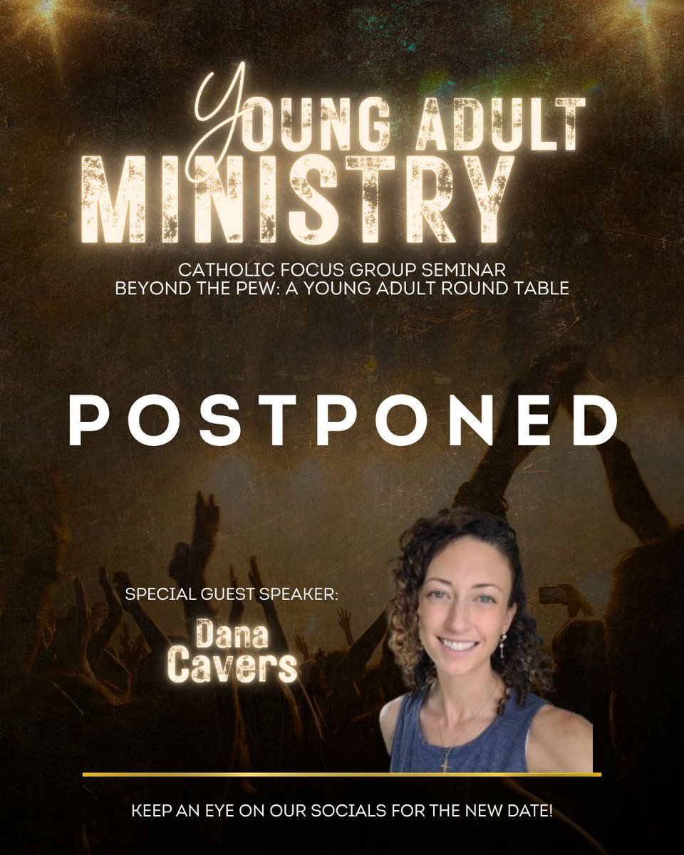 SBRCFP's tweet photo. 📢 Event Update

Beyond the Pew: A Young Adult Roundtable with Dana Cavers has been postponed.
We're working on a new date and look forward to gathering with you soon. Stay tuned to our social media channels for updates! https://t.co/yQhuPuCWYb