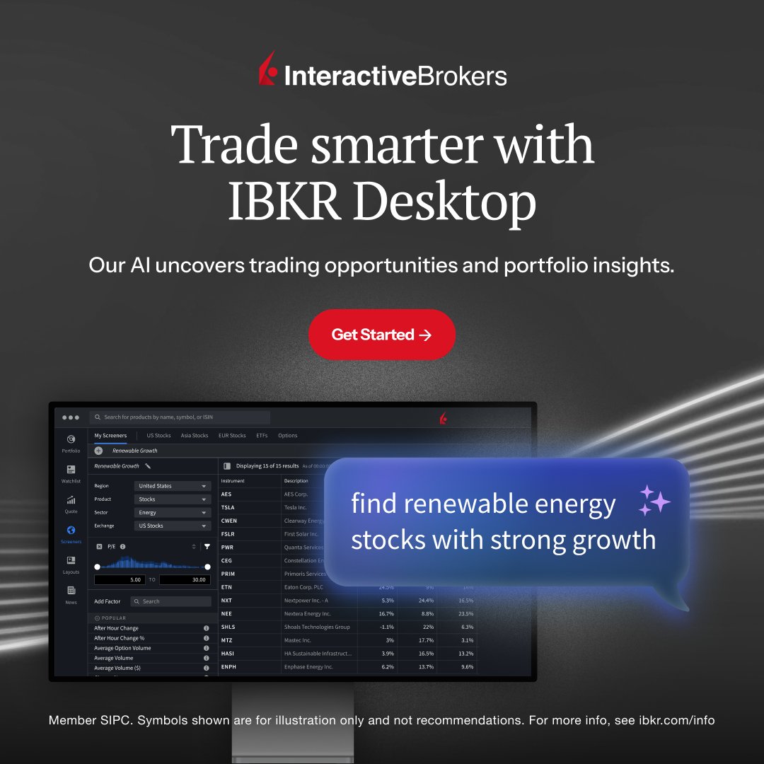IBKR's tweet photo. Uncover undervalued stocks and stay ahead with relevant insights. Trade smarter with AI built into IBKR Desktop.