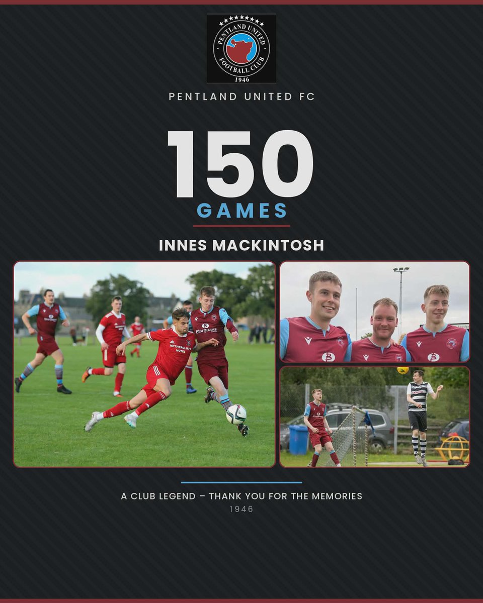 PentlandUnited's tweet photo. At The Eain Mackintosh Cup Final in Halkirk on Saturday past, @I_Mackintosh10 made the milestone of 150 matches for Pentland United. Well done to Innes. Here's to the next 150.  #PUFC #Stabbs https://t.co/HULcQP7KOk