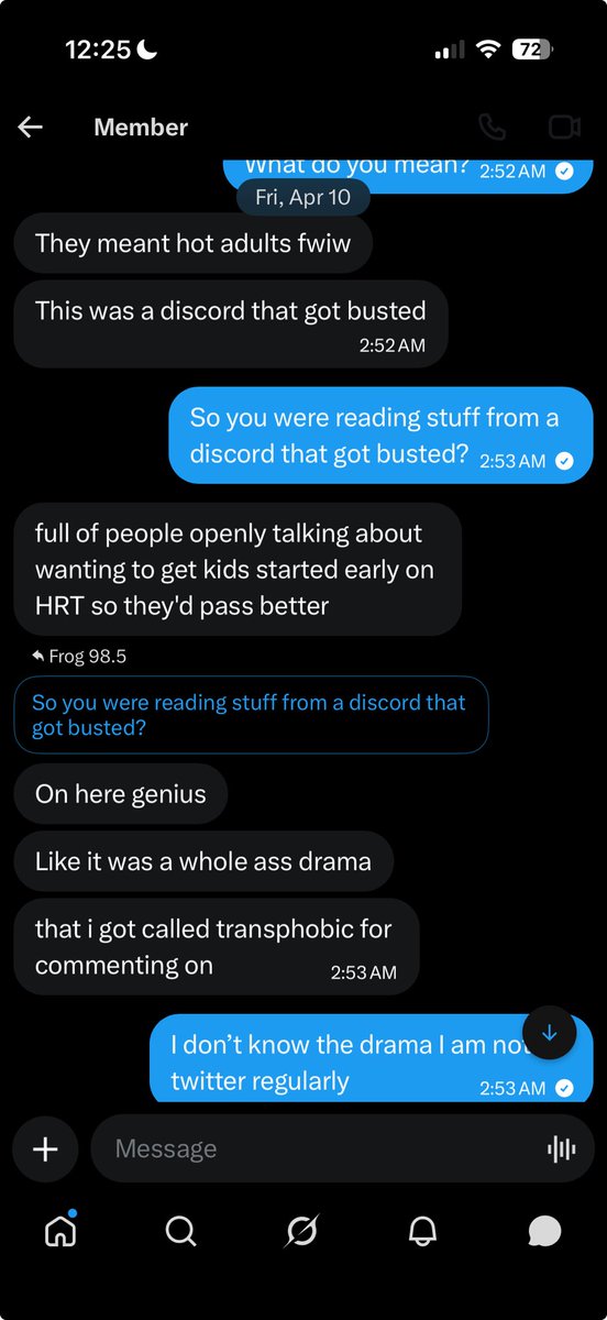 maoistlandlord_'s tweet photo. Never let @fleshsimulator forget that he was not quoting anyone when he said his “making 14 year olds hot” comment. He admitted in a DM with @Frog98_5 that his perverted little mind was the source, not a discord mod. “They meant hot adults fwiw” https://t.co/A4xETXOd3a