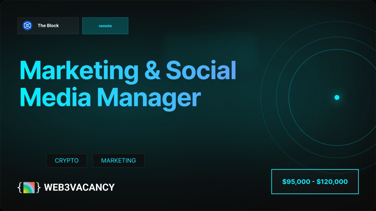 Web3Vacancy's tweet photo. 𝗠𝗮𝗿𝗸𝗲𝘁𝗶𝗻𝗴 & 𝗦𝗼𝗰𝗶𝗮𝗹 𝗠𝗲𝗱𝗶𝗮 𝗠𝗮𝗻𝗮𝗴𝗲𝗿 𝗮𝘁 𝗧𝗵𝗲 𝗕𝗹𝗼𝗰𝗸

full-time
📍 remote
💰 $95k - $120k
🏷 Crypto, Marketing
🛠Leadership Reporting,TikTok,Facebook,Data Analysis,SaaS,Content Creation,Cryptocurrency,Corporate Marketing,Instagram,Media,News,Launch Campaigns,Audience Engagement,Brand Messaging,Emerging Trends,Promotional Content,Budget Management,Marketing,Platform Algorithms,Editorial Collaboration,Content Curation,Community Management,Threads,Strategic Direction,Multimedia Collaboration,Social Media,PR,Product Marketing,Sales Collaboration,Social Media Campaigns,Digital Assets,Ad Creation,Performance Analysis,Go-to-Market Strategy,Optimization

Apply Now → https://t.co/jIanx9IApN

#crypto #Web3Jobs