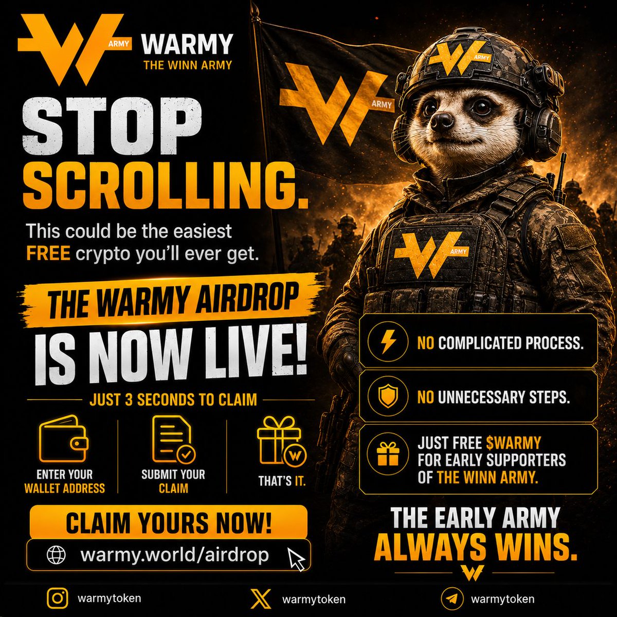 warmytoken's tweet photo. THE WAIT IS OVER! 🚀

The #Warmy Airdrop is officially LIVE. Claim your FREE $WARMY now—no complicated steps, no forms.

Be among the earliest members of #TheWinnArmy and secure your place.

Claim here: https://t.co/j8z5wBtbEA 🔗

#Polygon #Web3 #Memecoin https://t.co/TDIe71SwNP