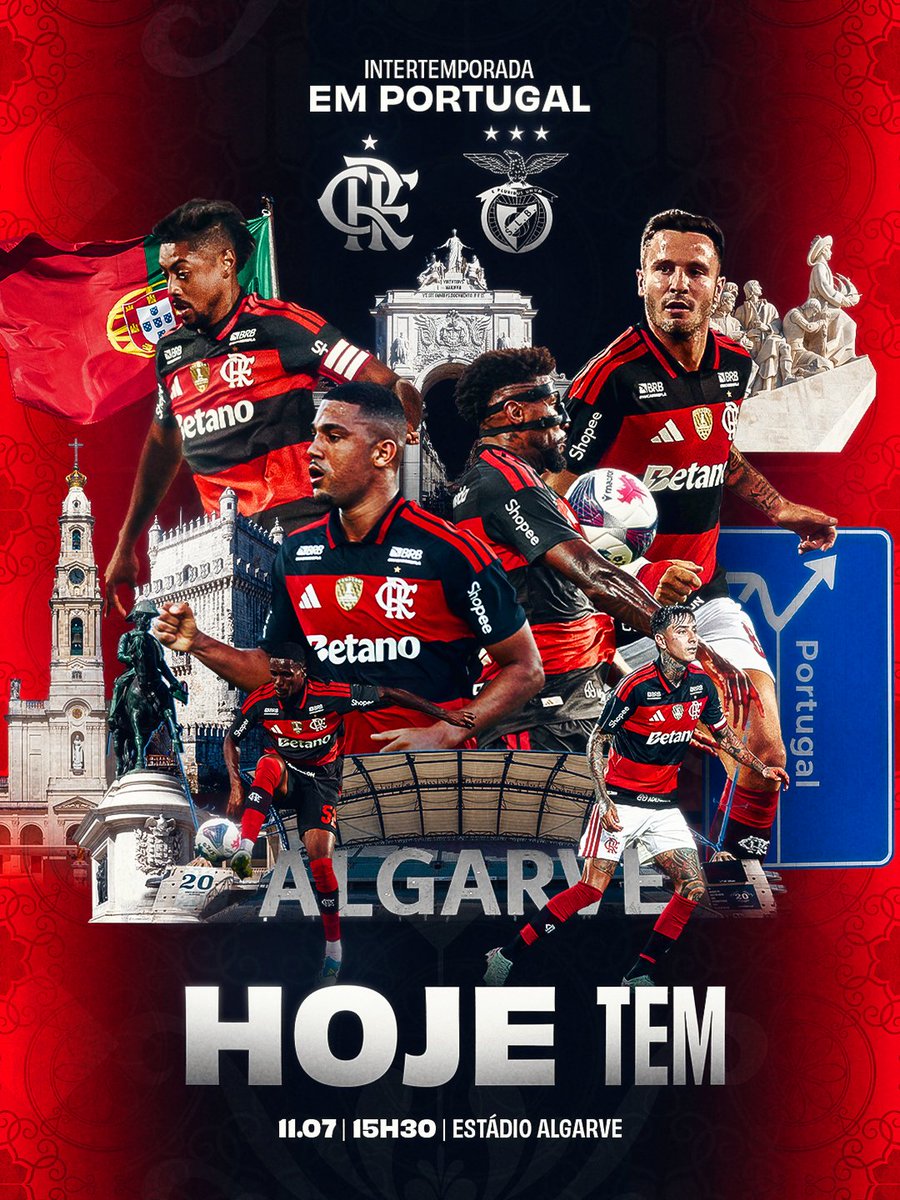 Flamengo's tweet photo. HOJE É DIA DO MAIS QUERIDO EM CAMPO E VALENDO TROFÉU, NAÇÃOOOOOOO! SÁBADO DE FLAMENGO EM PORTUGAL! 🇵🇹

Pelo Troféu do Algarve, o Mengão enfrenta o Benfica, às 15h30, no Estádio Algarve!

VAI PRA CIMA DELES, MENGOOOOOOOOOOO! ❤️🖤

📺 Acompanhe toda a cobertura especial da Intertemporada na #FlamengoTV!

#FLAxSLB