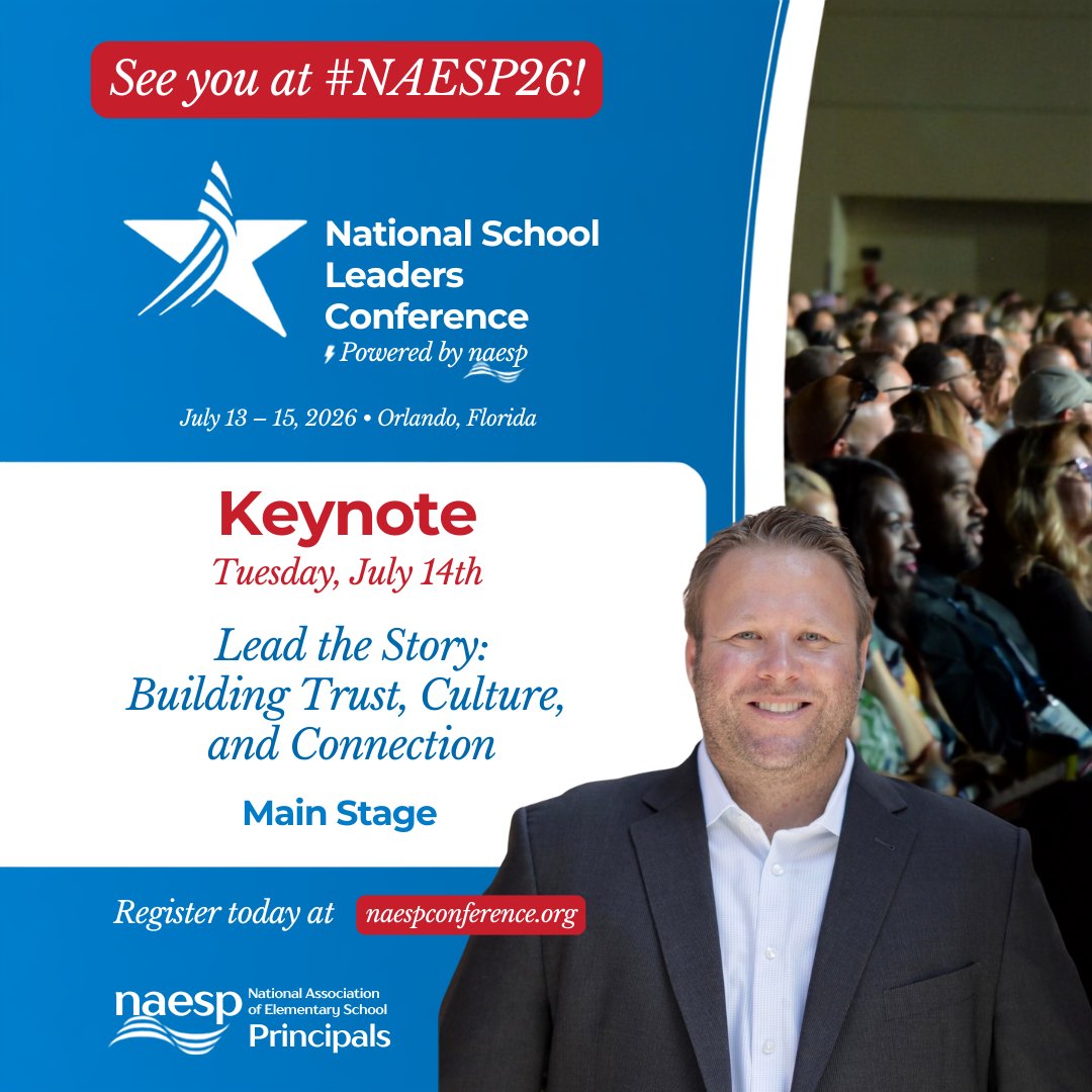 thomascmurray's tweet photo. Super fired up to be at the National Association of Elementary School Principals (@NAESP) Conference next week! I hope to see you there! 

Join me on Tuesday for:
Session: Pathways with Purpose, 8:30 a.m
Keynote: Lead the Story: Building Trust, Culture, and Connection, General Session

More: https://t.co/qAaRplFTx3