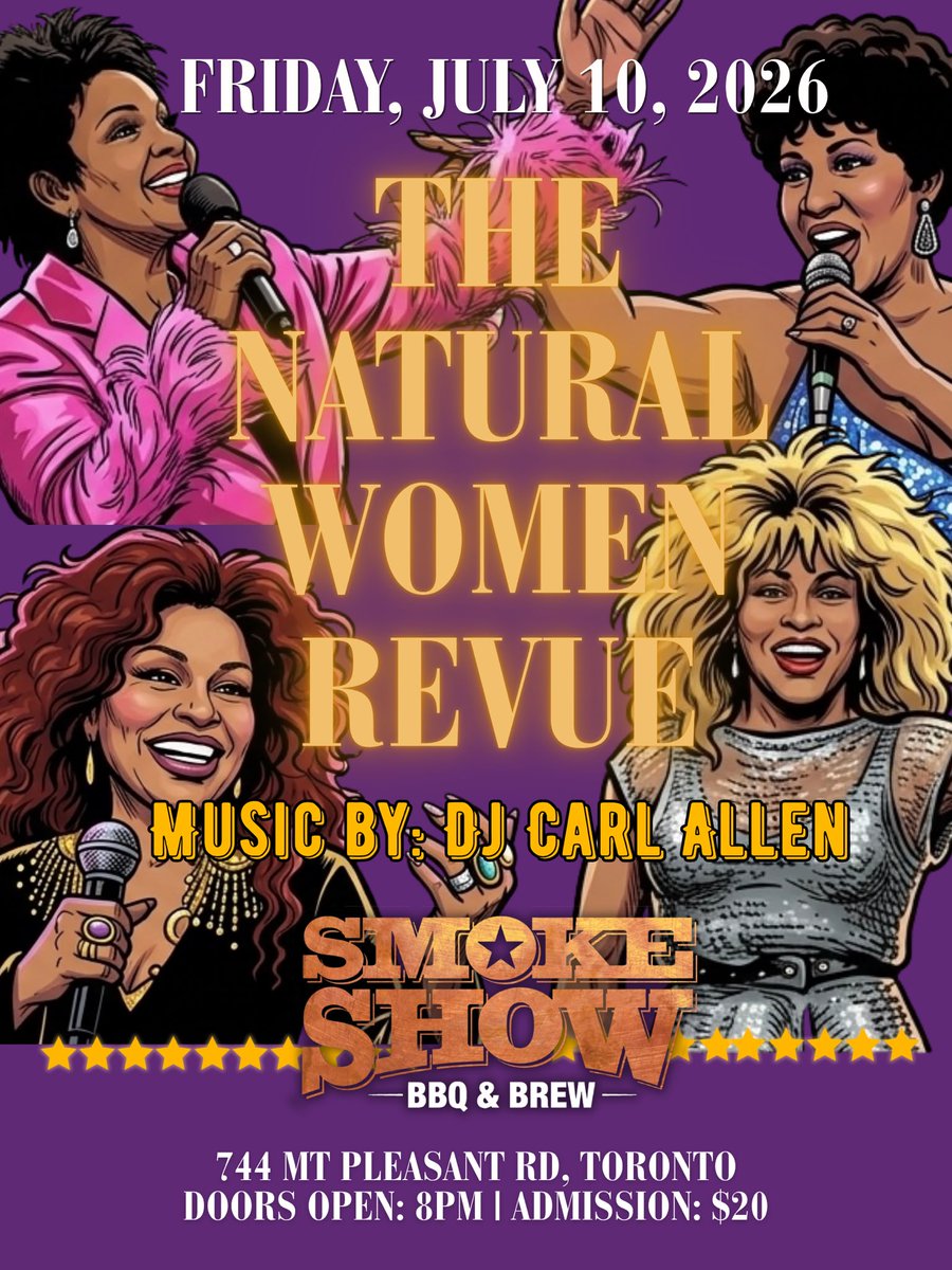 andreblenman's tweet photo. 🎶 Tonight in Midtown Toronto! 🎶
Friday July 10 #TheNaturalWomenRevue featuring a live band celebrating the music of Chaka Khan, Tina Turner, Gladys Knight & more!
🎤 Live Band
🎧 DJ Carl Allen
📍 Smokeshow BBQ & Brew
🕗 Doors 8PM
#TorontoEvents #LiveMusic #Summer26 https://t.co/jiNkbOeCLe