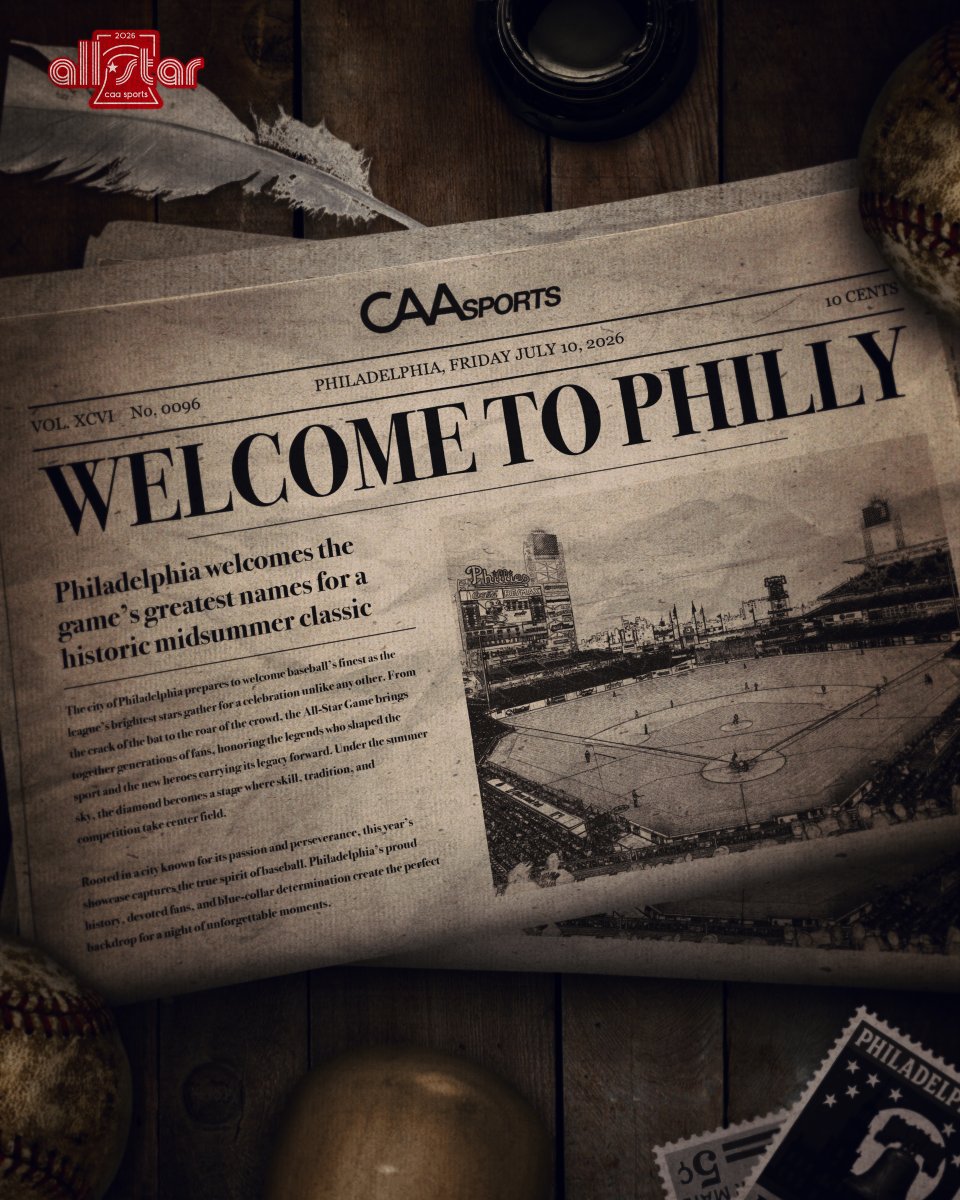 CAA_Baseball's tweet photo. Ringing in an exciting weekend. Welcome to Philadelphia.

Excited to welcome the CAA Fam to Philly for Futures, Draft, HR Derby &amp; All-Star. https://t.co/exoNgPL9Gv