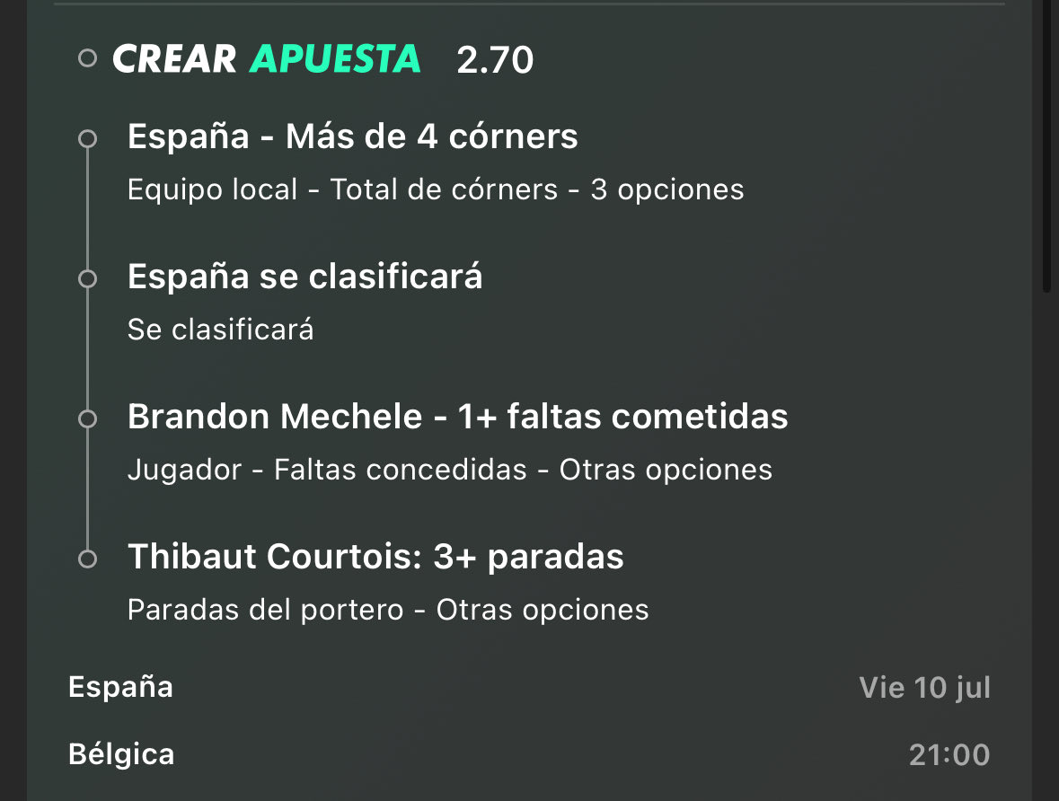 SelecStats's tweet photo. Pick premium 

España - Bélgica 

Cuota 2,7 solo cerrar en caso de ver que mechele no haga falta pero viendo su último partido hoy debería acabar incluso con tarjeta https://t.co/fzuC7KpwYa
