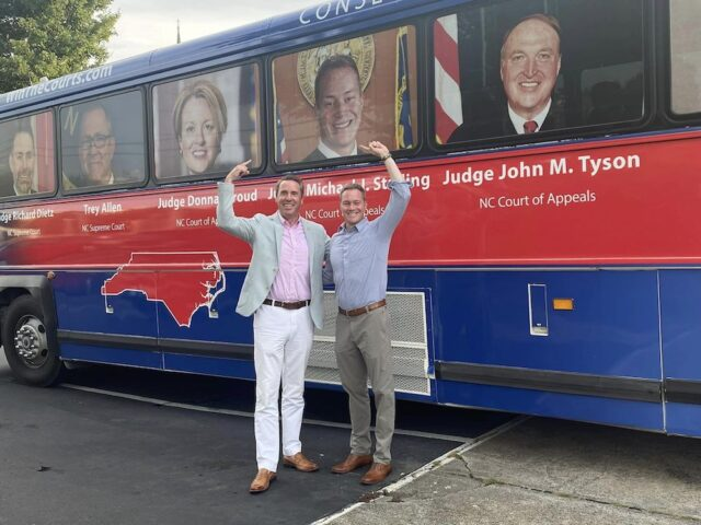 ForwardCarolina's tweet photo. This is a silly falsehood.

All of those Republican judicial candidates were supported by extremely large dark money expenditures, mostly from out of state interest groups which skirted the law.

Here, for example, is @RepMarkWalker's "Win the Courts" project. This colorful bus physically transported Republican judicial candidates from stop to stop. Yet none of its spending was ever reported as candidate contributions.