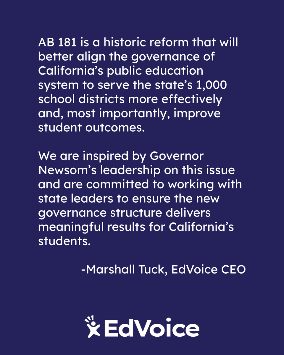 edvoice's tweet photo. CEO Marshall Tuck proudly represented the EdVoice community at yesterday's bill signing ceremony for AB 181.

Thank you to @cagovernor for championing this important structural shift and members of the Legislature for taking a major step forward for California's kids.

Special gratitude to our partners at @ChildrenNow and EdTrust-West for their tireless advocacy efforts to make this reform a reality.

Read more in Governor Newsom's press release: https://t.co/8MSlchRUAF