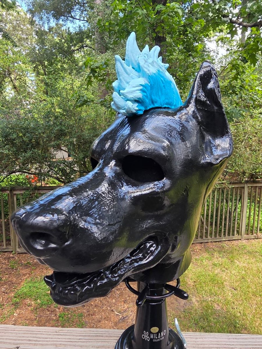 SnapJawForge's tweet photo. New dobie is out &amp; about with a BRIGHT mohawk!

 :D  This cutie features a UV/glow magnetically removeable mohawk!  

🦴💥 

 #SnapJaw #puphood #rubberfur #latex #furry https://t.co/oFeyFuNlt3