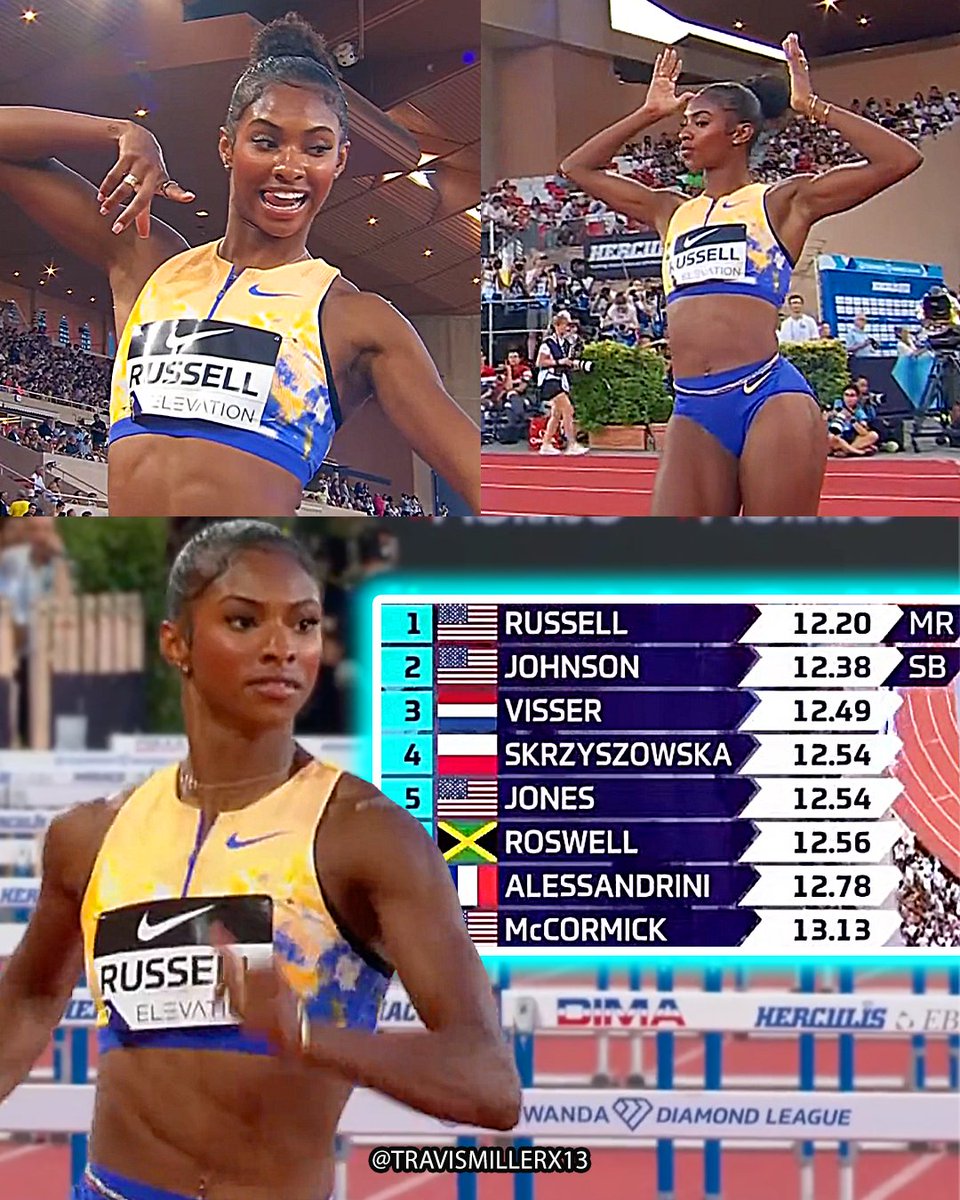 travismillerx13's tweet photo. ANOTHER 12.2 by 🇺🇸Masai Russell setting a 100mH meet record into a headwind at #MonacoDL! 👑 https://t.co/1fndvXbK9Z