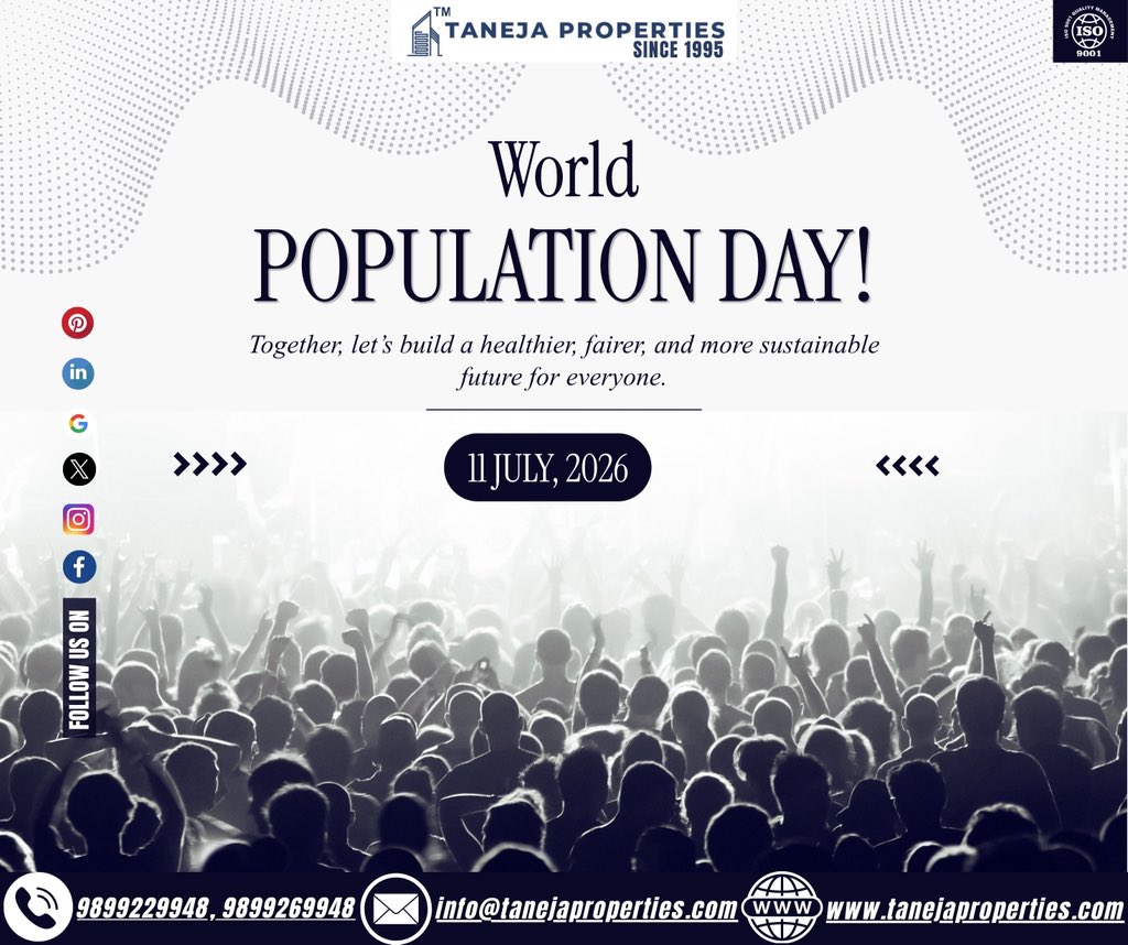 TanejaProperty's tweet photo. Taneja Properties extends its warm wishes on World Population Day 🌍

On this occasion, let us recognize the importance of sustainable development, responsible growth, and building stronger communities for a better tomorrow.

#WorldPopulationDay #TanejaProperties https://t.co/KCmOSLmZQU