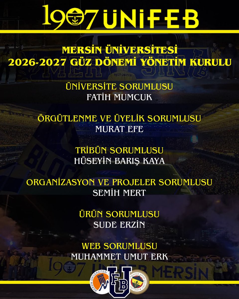UFBMersin's tweet photo. 1907 ÜNİFEB Mersin Üniversitesi örgütlenmesi 2026-2027 dönemi yönetim kurulumuz bu şekilde belirlenmiştir. https://t.co/WgBqW1Dmwq