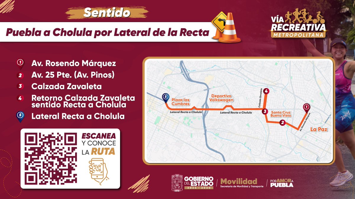 MTGobPue's tweet photo. Este fin de semana, la Vía Recreativa Metropolitana volverá a llenar la ciudad de vida, movimiento y convivencia. 🚴‍♂️🌞

Si planeas circular por la zona, te invitamos a considerar las vías alternas que estarán disponibles para facilitar tu traslado.

El @Gob_Puebla , encabezado por @armentapuebla_, trabaja por una ciudad más incluyente y en movimiento.

#PorAmorAPuebla