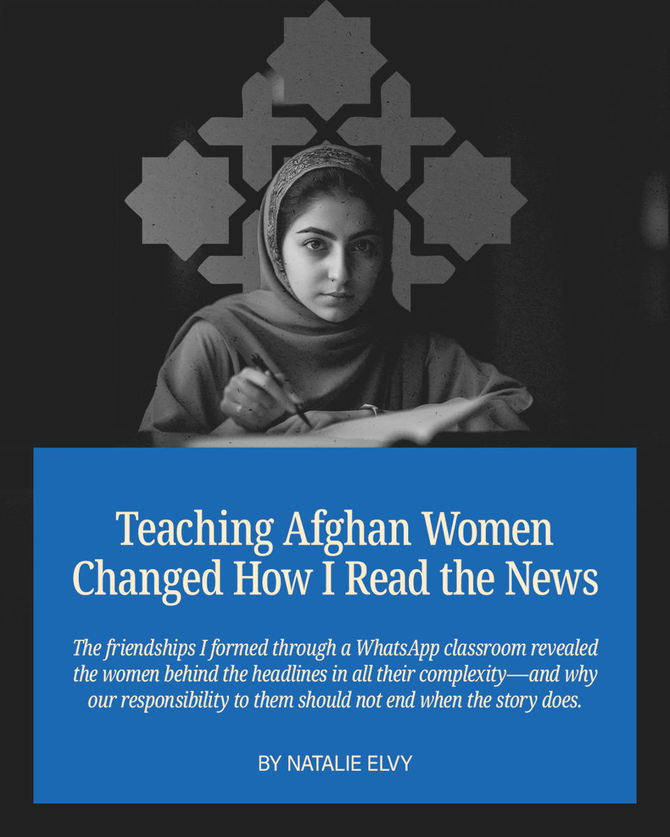 MEastUncovered's tweet photo. Afghan women are often shown only as victims, but their lives are much more complex. A group of young women who cannot attend school has become friends with their online English instructor, which has, in turn, changed how she sees strength and independence. Natalie Elvy, the instructor, believes that their stories show that every headline hides a real person with a story worth hearing. 
​
Read the full story here: https://t.co/WfDe1OdZyV