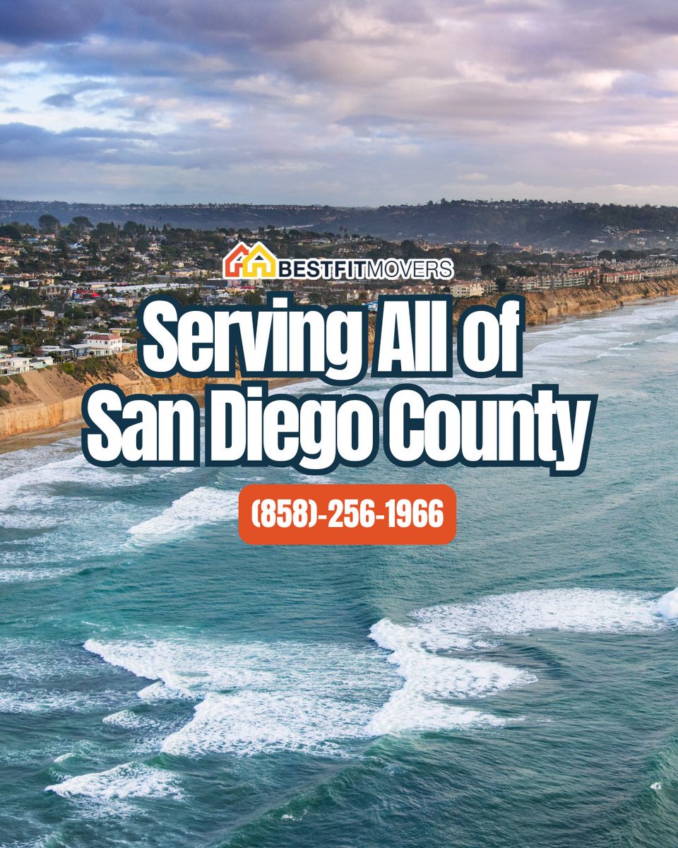 BestFitMovers's tweet photo. From Chula Vista up to Oceanside, and everywhere in between—we’ve got you covered! 🌊📦

 Best Fit Movers is proud to be the trusted choice for families and businesses serving all of San Diego County. 🚛☀️

📞 (858) 256-1966 https://t.co/vnbAq0Gi56
