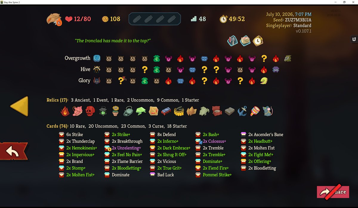 HENTAl's tweet photo. started playing slay the spire 2 again... ascension 7 time https://t.co/NB87GulE5y