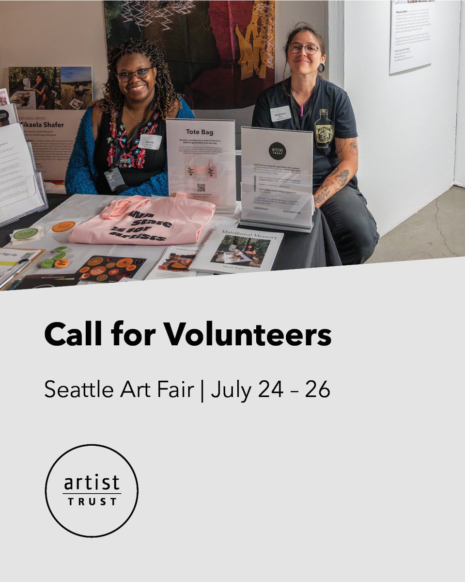 artisttrust's tweet photo. Join Artist Trust at the 2026 Seattle Art Fair! We are proud to be a Cultural Partner at this year’s fair, and we need your help to make our booth a success! 

Sign up to volunteer: https://t.co/67jeRA4t7D https://t.co/uzVqJ62trO