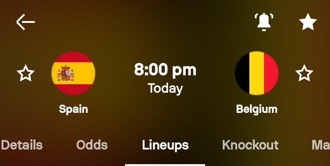 HushOfLife's tweet photo. Spain vs Belgium.

If we're judging my stats, the Spanish side has the advantage here.

Belgium hasn't really been that good but one thing about knockout is that you get better.

So I'll be going for Spain 2 : 1 Belgium.

Possible extra time and penalty. https://t.co/MD8NBzXgzA