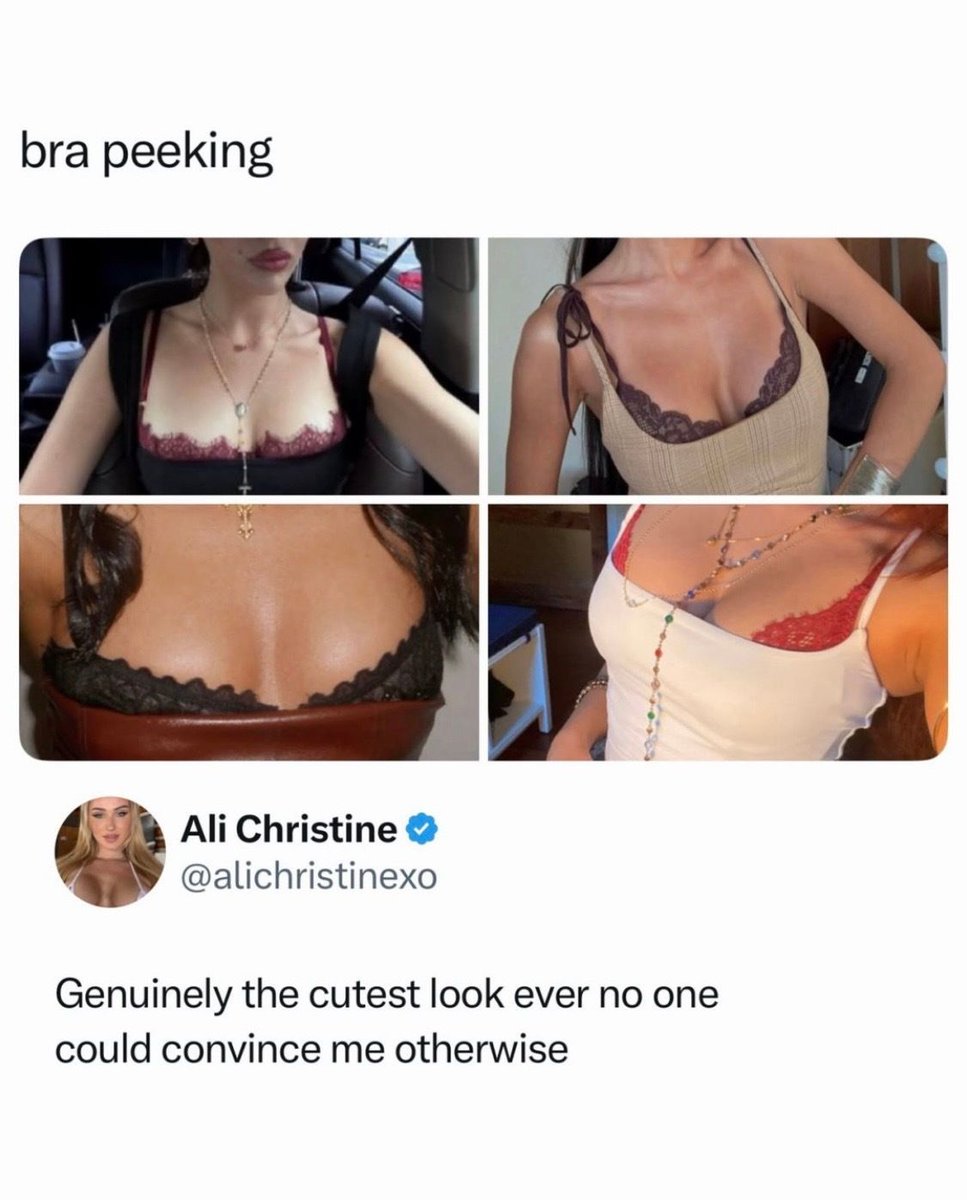 TheRackShackBK's tweet photo. It's going to show, and if it's going to show it should be cute!

Tag us in your "bra-peeking" looks—this is one of our favorite things to do: nice lingerie? Gotta let it peek out!

via @therapyswags https://t.co/MlpaipolHD