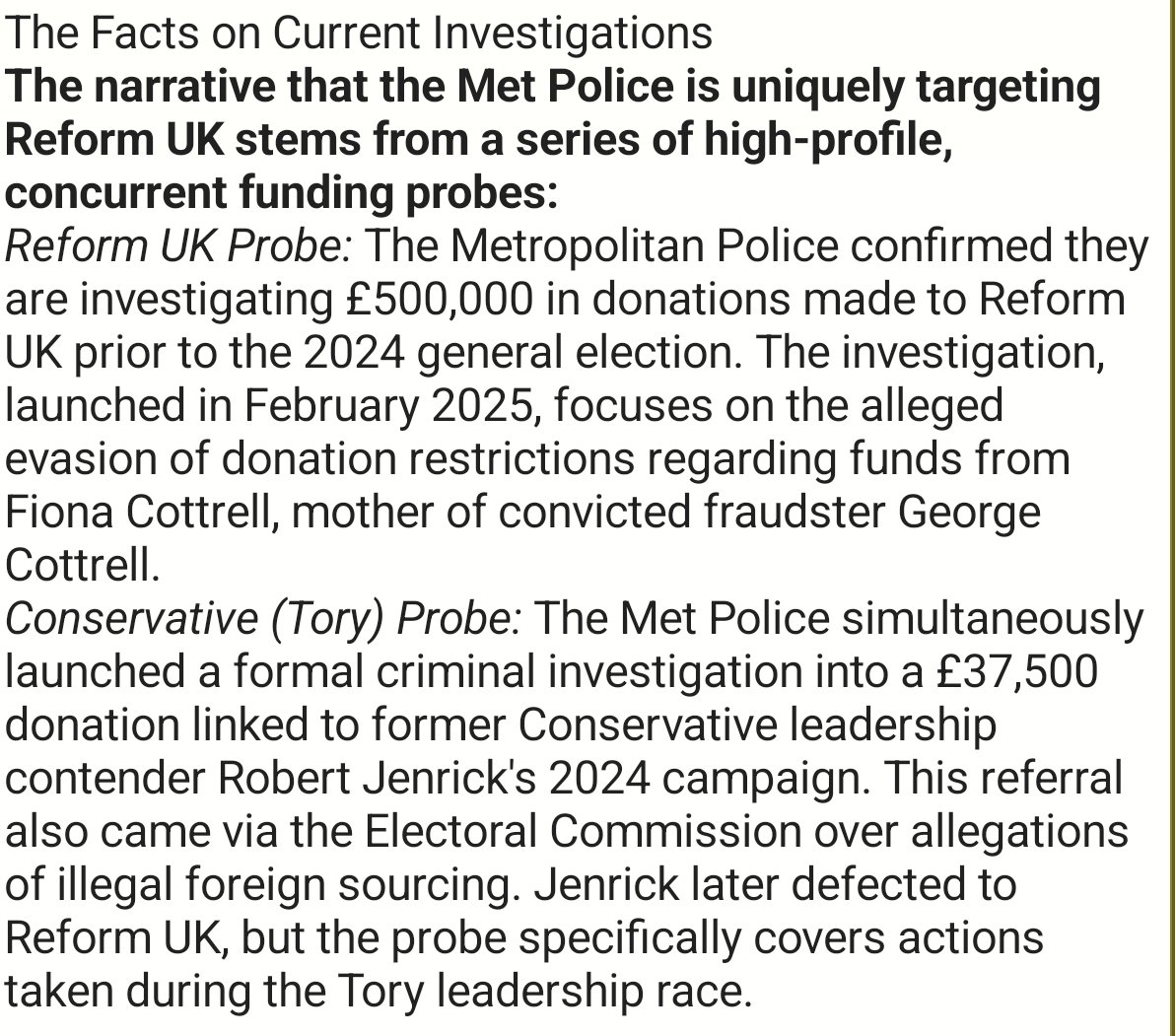 PaulCross4_74's tweet photo. @WorldCupHQ_ @PolitlcsUK The claim that the Metropolitan Police only targets Reform UK while ignoring other major parties is false. The Metropolitan Police handles campaign finance cases based on independent referrals from the Electoral Commission, regardless of political party.
More 👇 https://t.co/YRFxF3wWYx