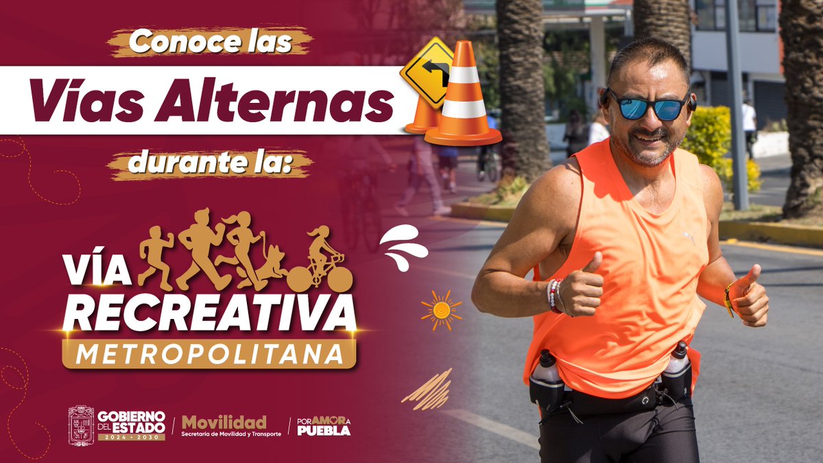 MTGobPue's tweet photo. Este fin de semana, la Vía Recreativa Metropolitana volverá a llenar la ciudad de vida, movimiento y convivencia. 🚴‍♂️🌞

Si planeas circular por la zona, te invitamos a considerar las vías alternas que estarán disponibles para facilitar tu traslado.

El @Gob_Puebla , encabezado por @armentapuebla_, trabaja por una ciudad más incluyente y en movimiento.

#PorAmorAPuebla