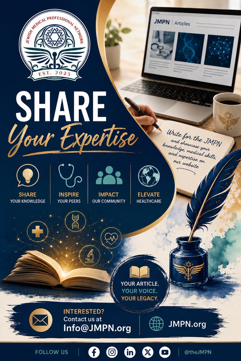 TheJMPN's tweet photo. 🩺 Your expertise deserves a platform.

Join JMPN and showcase your research, clinical knowledge, innovation &amp; professional insights to a growing network of Jewish healthcare professionals.

✍️ Share.
💡 Inspire.
🌎 Impact.
🚀 Lead. https://t.co/uGekIHvnoE