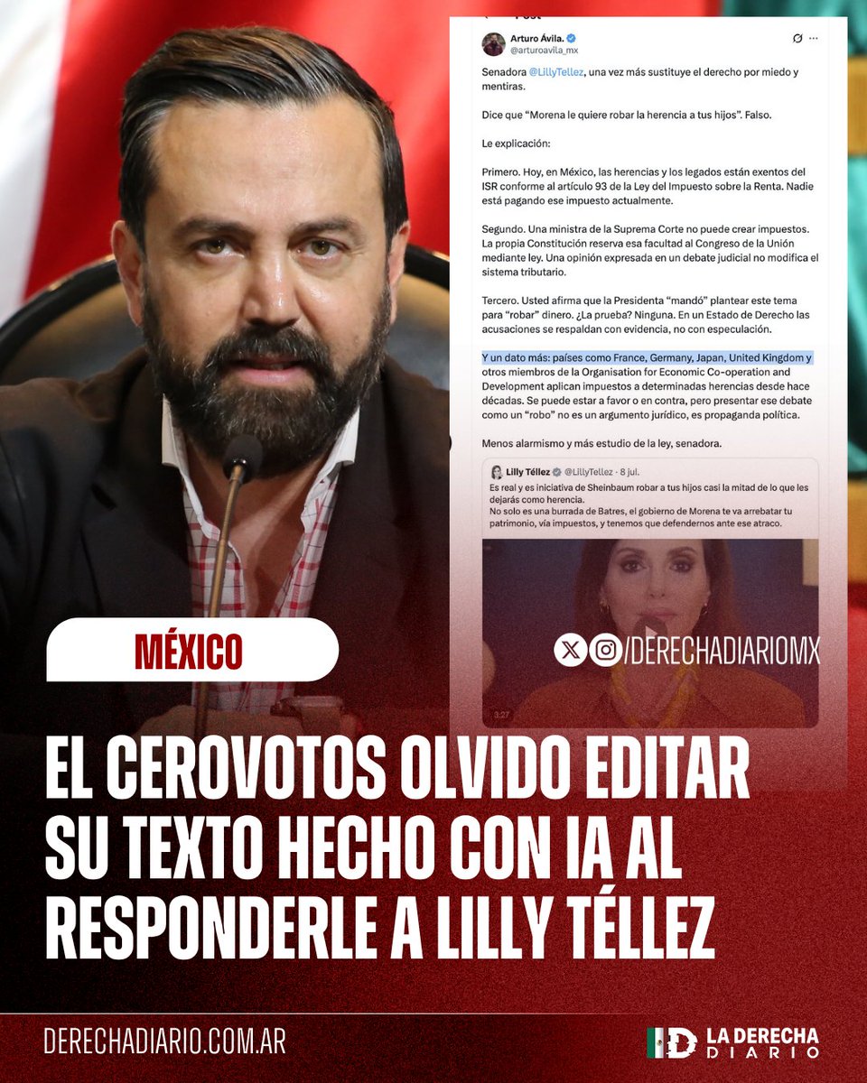 DerechaDiarioMX's tweet photo. 🚨🇲🇽 | POR ESO LA QUIEREN REGULARA: El patético Cerovotos olvidó editar su texto hecho con inteligencia artificial en "su" respuesta a un posteo de la Senadora Lilly Téllez. https://t.co/0XSh0t3xZ4