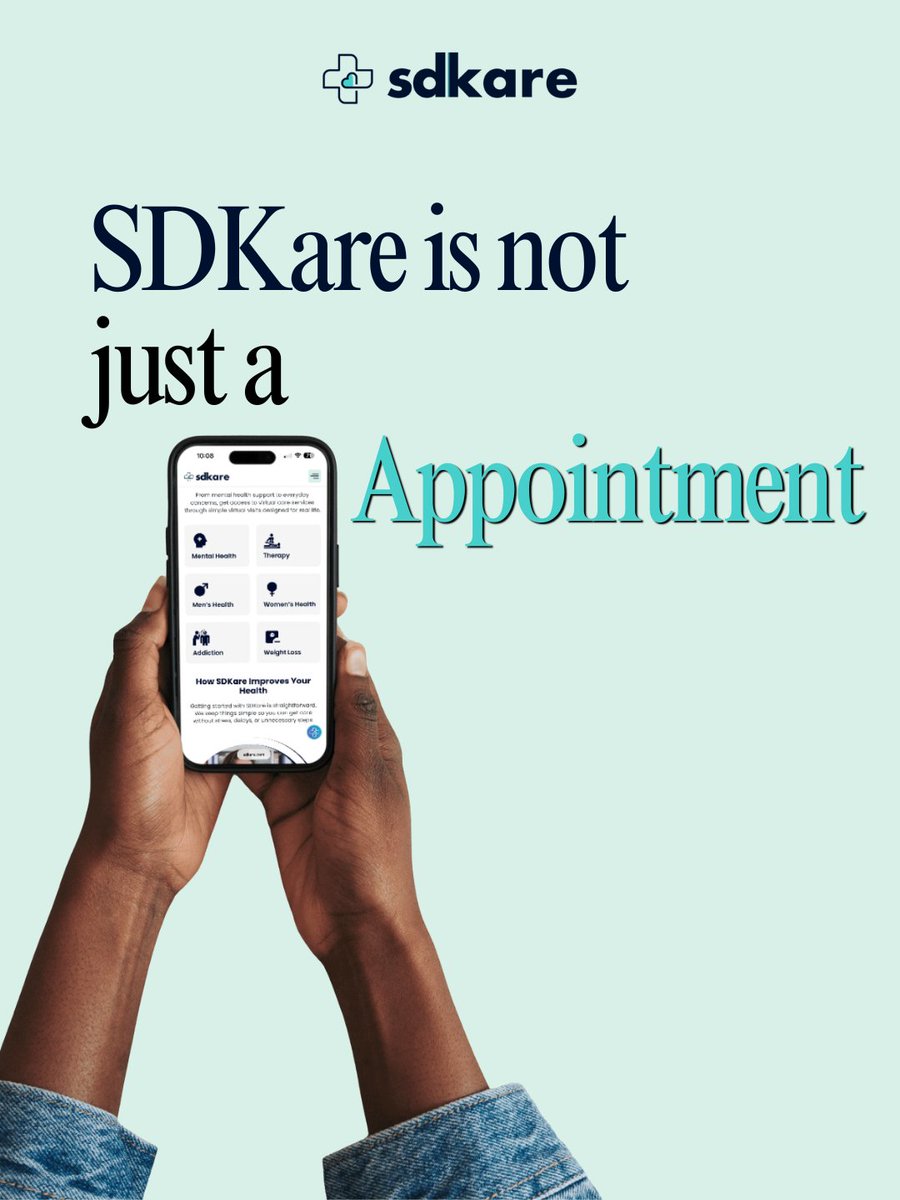 SDKarellc's tweet photo. SDKare is more than a telehealth platform.
It is the message you almost did not send.
The appointment you kept delaying.
The safe space you did not know you needed.

Your health deserves to be heard. https://t.co/oJcNPsH2xA