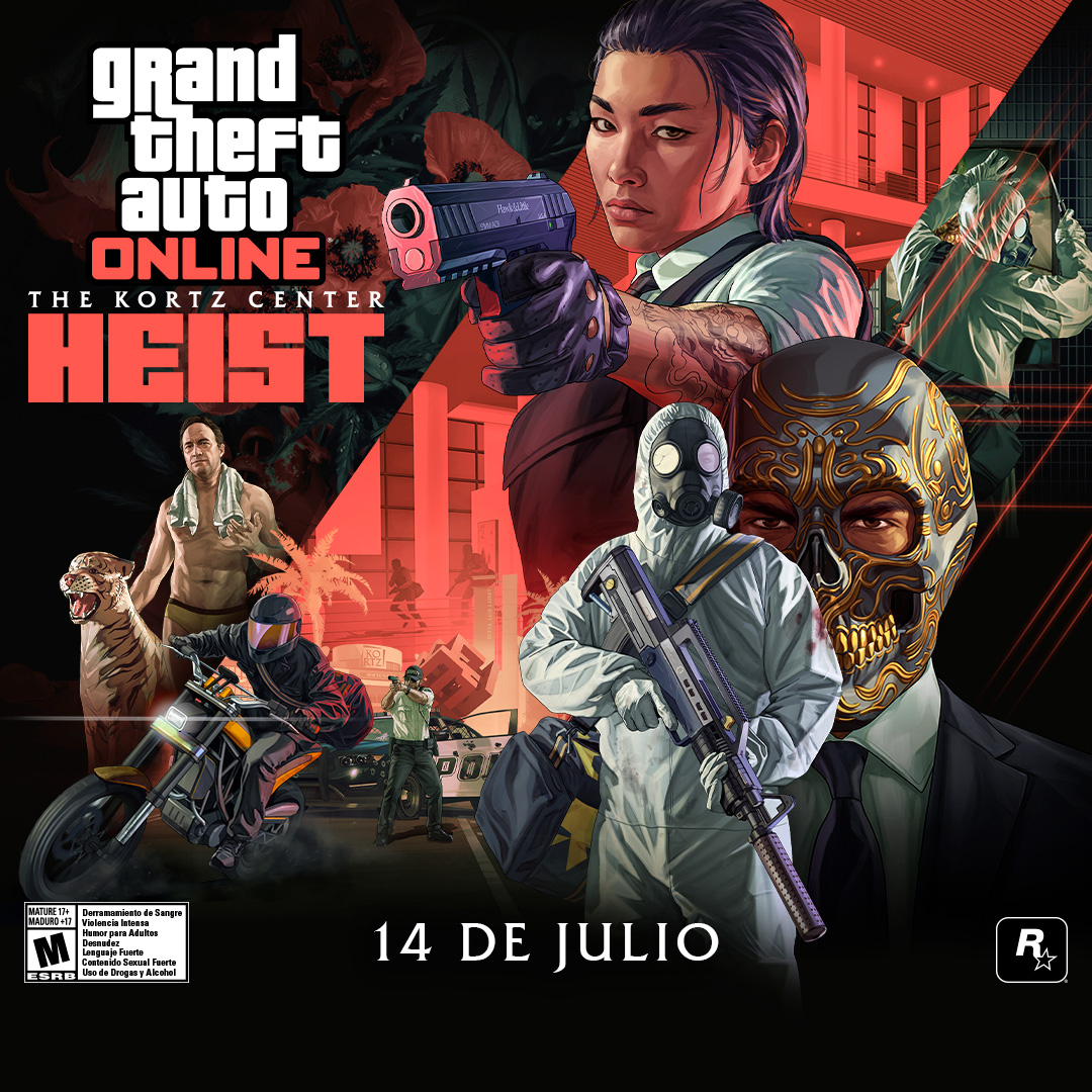 RockstarGames's tweet photo. Roba valiosas obras del principal museo de Los Santos en Golpe al Kortz Center, un atraco épico que llega a GTA Online el 14/7.

Apúntate al programa Coleccionista de bellas artes y conviértete en Elitista para obtener un descuento de GTA$ 1,000,000 en la sala de arte y más.