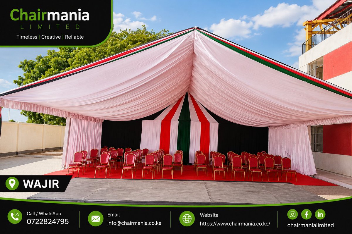 ChairmaniaK's tweet photo. Nyota Phase 2 Launch in Wajir.
Contact us today for professional end-to-end event management, flawless execution, premium seating solutions, and complete setup resources.
๐ 0722824795
๐ง info@chairmania.co.ke
#NyotaPhase2 #ChairmaniaLimited #Nairobi #StateFunctions #MSEA https://t.co/Jw4RjdQs72