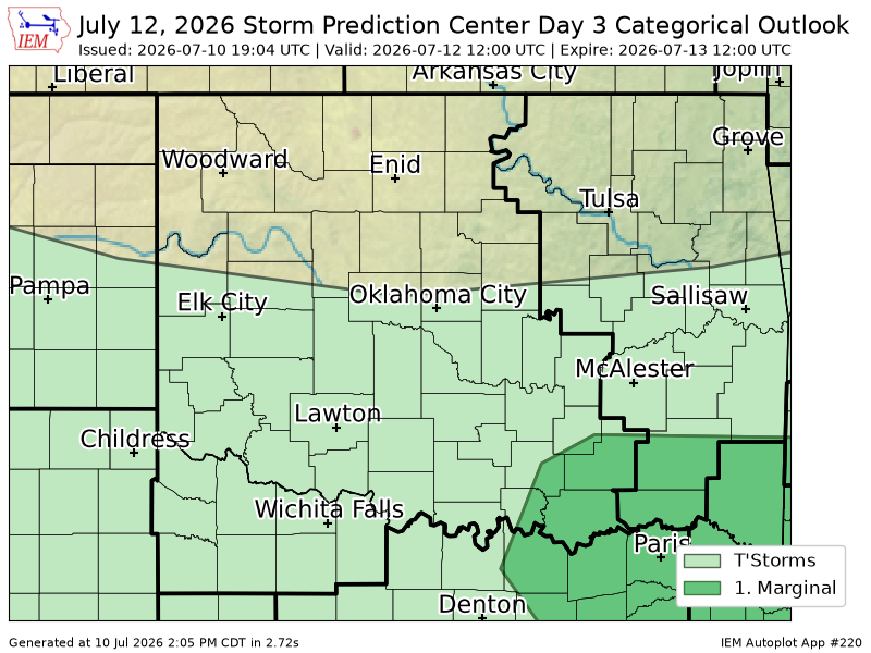 EmmanuelMwx's tweet photo. #SPC issues Day 3 Marginal Convective Risk at Jul 10, 19:04z for OUN https://t.co/vL04dOsOfS https://t.co/s0r6bppndY