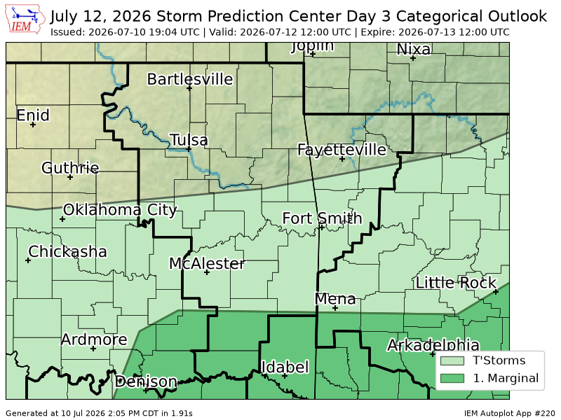 EmmanuelMwx's tweet photo. #SPC issues Day 3 Marginal Convective Risk at Jul 10, 19:04z for TSA https://t.co/vL04dOsOfS https://t.co/FLuCRd0fnw