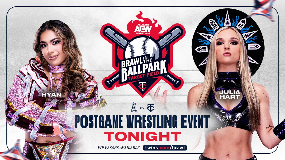 TheDrainmaker's tweet photo. BRAWL IN THE BALLPARK MATCHES ANNOUNCED FOR TONIGHT:

• Hurt Syndicate vs STP
• Hyan vs Julia Hart
• Serpentico vs Brian Cage
• Komander & Top Flight vs Anthony Bowens/Action Andretti/HOOK

You can watch these matches live at Target Field tonight if you're attending the Twins/Angels game.